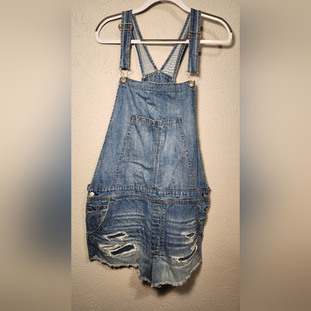 OverallsAmerican Eagle Shortall Overall Shorts Women's Distressed Blue Denim